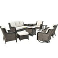thumbnail image 3 of Ovios 9 Pieces Outdoor Patio Furniture with 30 Inch Fire Pit Table CSA Approved Grey Wicker Conversation Set with 360 Degree Swivel Rocking Chair, 3 of 8