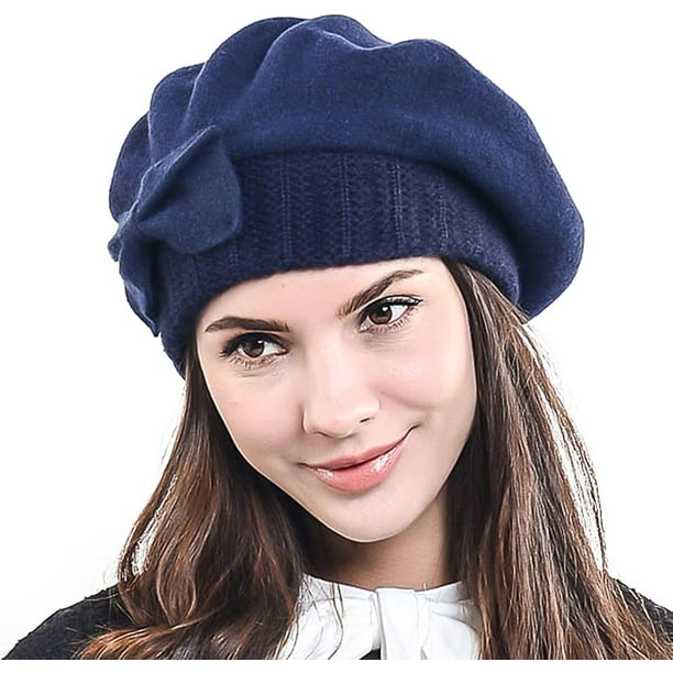 Bonnet,Béret en feutre de laine fait à la main pour femme, chapeau
