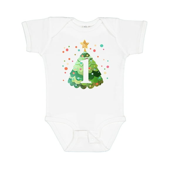 Inktastic 1st Birthday Green Christmas Tree with Yellow Star Boys or Girls Baby Bodysuit