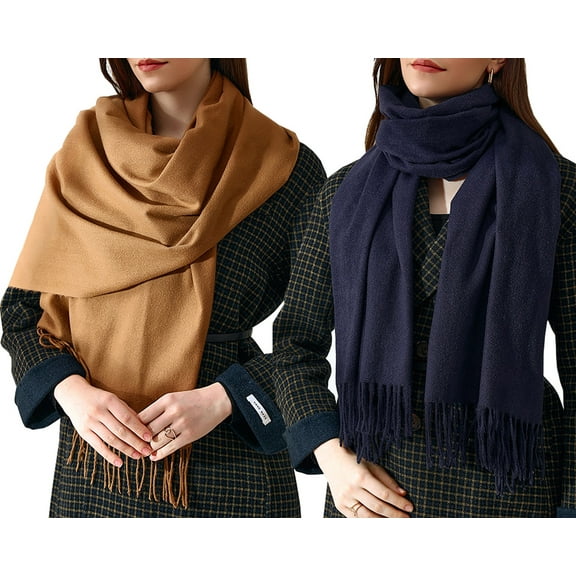 Curve Muse Women’s Large Soft Feel Winter Scarf Solid Color-2 Pack-Pack B