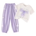 thumbnail image 6 of Baby Girl Outfits 2 Piece Bowknot Print Short Sleeve Crew Neck T-Shirt And Cuffed Trousers Back-To-School Girls' Clothing Sets 4 Years-5 Years, 6 of 8
