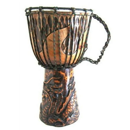 JIVE Djembe Drum, Hand Carved Dragon Wood Drum 12"