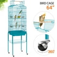 thumbnail image 2 of Alden Design 64''H Parrot Cage Open Top Metal Bird Cage Large Rolling, Teal Blue, 2 of 8