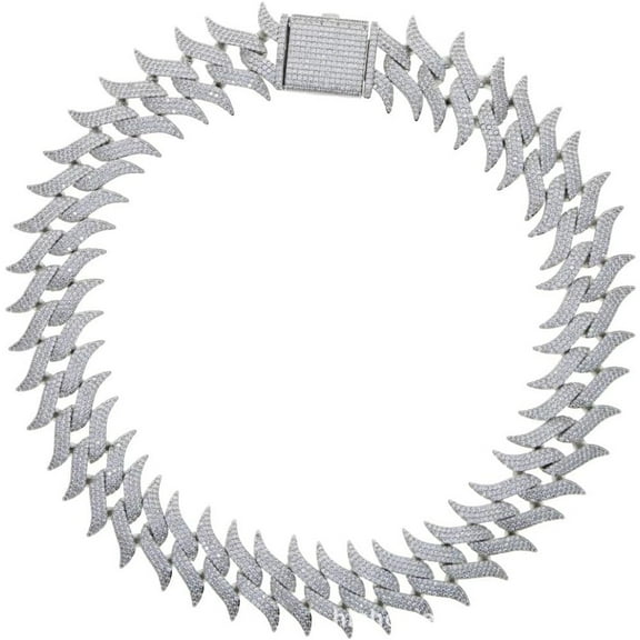 14K Gold Over S925 30mm Wide Thorn Cuban Link Chain Necklace, Fully Diamond, Set Moissanite Embellished, Luxurious Hip-Hop Cuban Style Jewelry,Best Gifts From Son