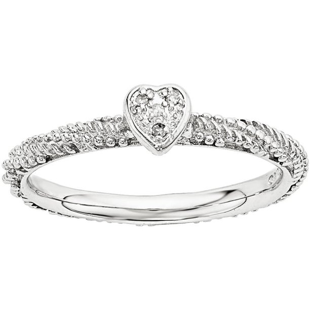 Stackable Expressions Diamond Sterling Silver Textured Heart Ring Walmart Com Walmart Com