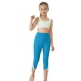 thumbnail image 4 of Girls' 3/4 Length Leggings, High Waist Yoga Pants for Casual Wear, Sports, and Summer Activities, Stretchy and Comfortable Athletic Wear or Lounge Bottoms, for Play and Exercise - Blue, 4 of 7