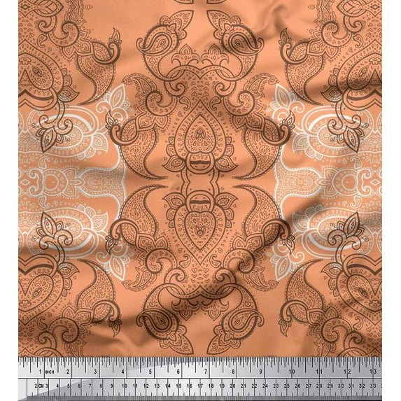 Soimoi Polyester Crepe Fabric Black Sketch Paisley Print Fabric by The Yard 42 Inch Wide