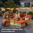 thumbnail image 3 of Ovios 6 Pieces Outdoor Furniture Set High Back All-Weather Wicker Patio Conversation Set with Ottomans & Solar Light Coffee Table, Orange Red, 3 of 11