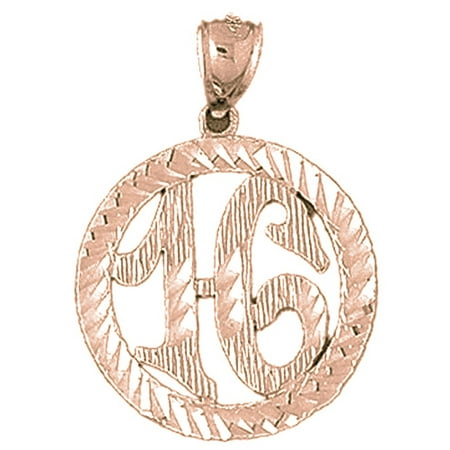 14K Rose Gold Bezled #16, Sixteen Pendant - 31 mm