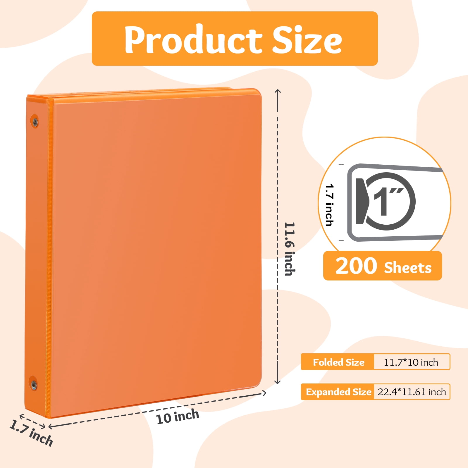 Comix 1 inch 3 Ring Binder, Round Ring 200-sheet Capacity, 6 Pack Orange