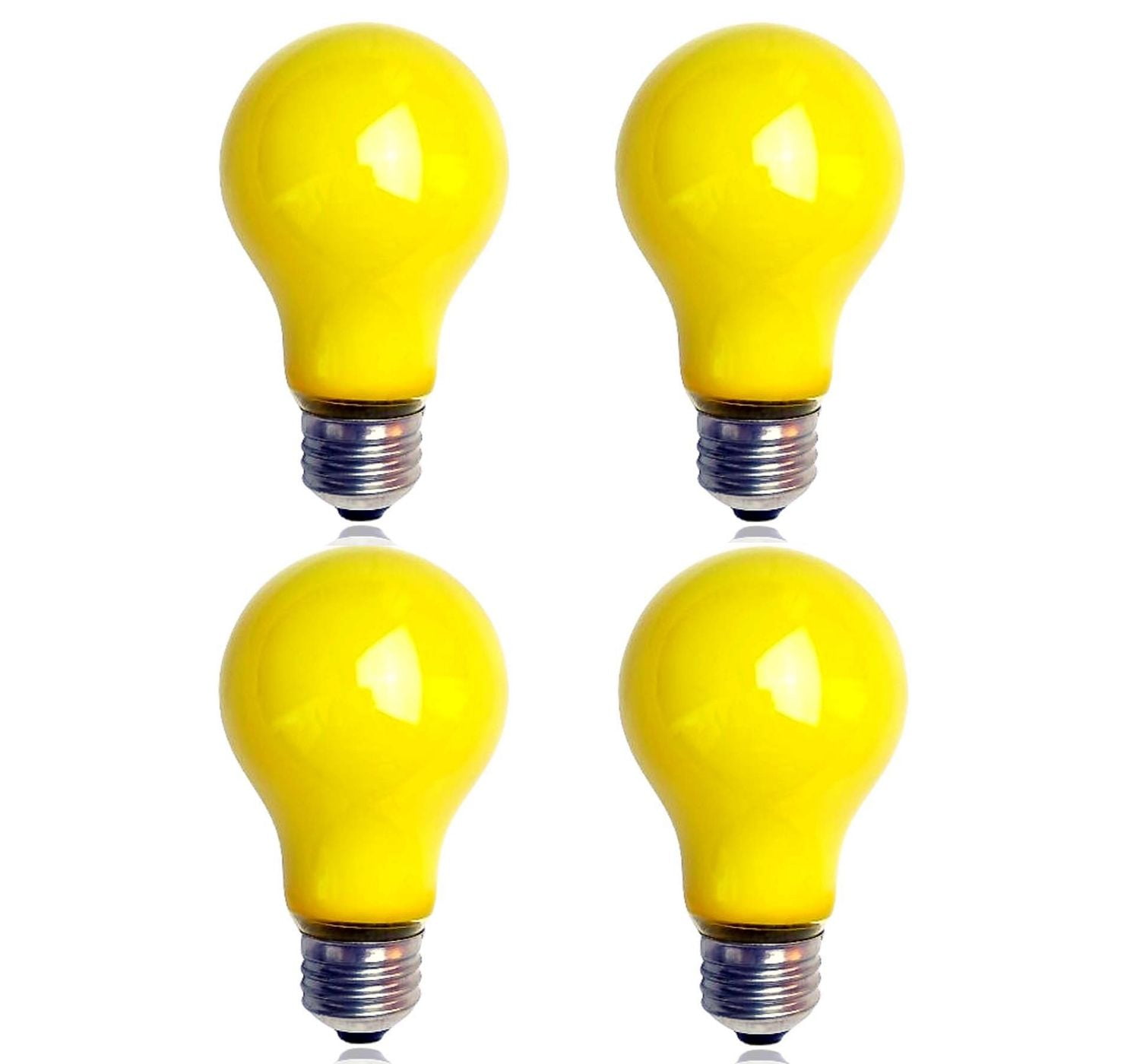 Sterl Lighting Pack of 4 A19 Yellow Bug Incandescent Light Bulb, 60 Watt, 120V, E26 Base