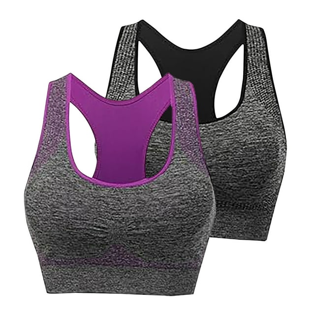FAIWAD 2 Pack Racerback Sports Bras for Women Medium Support Padded Bralettes Wireless Workout Crop Tank Tops