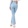 thumbnail image 3 of INSPIRE CHIC Women's Pants Solid Flared Hidden Side Zipper Knitted Faux Suede Flared Pants S Light Blue, 3 of 5