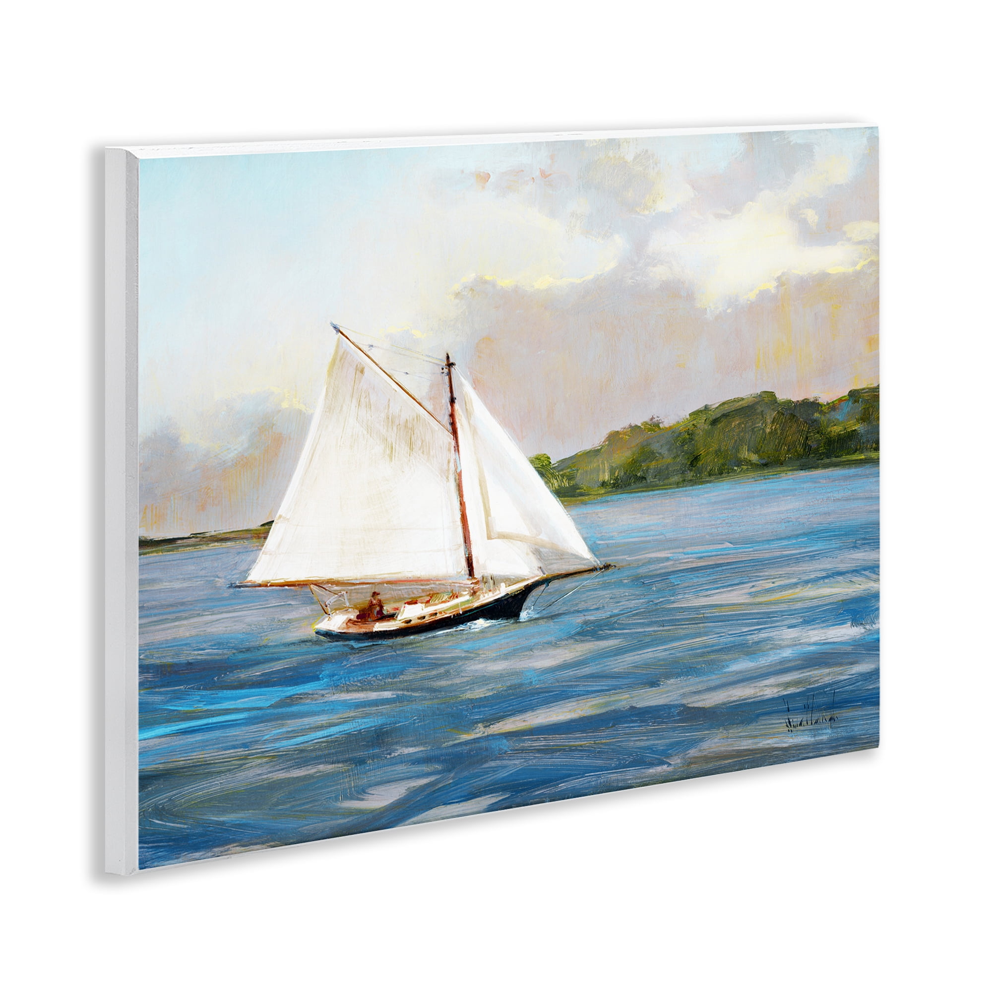 Stupell Industries White Sailboat on Calm Blue Sea Wall Plaque Art, design by Katie Swatland