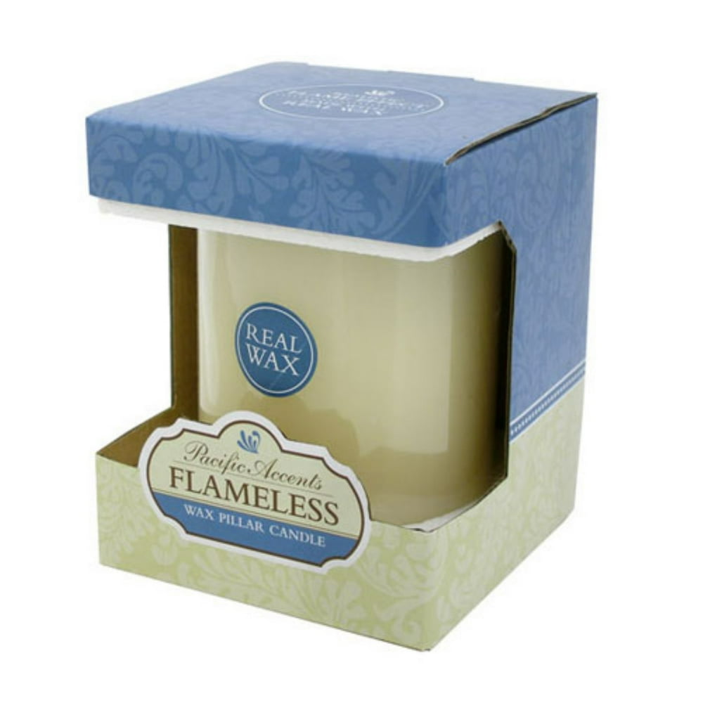 Pacific Accents Flameless Wax Pillar Candle Ivory