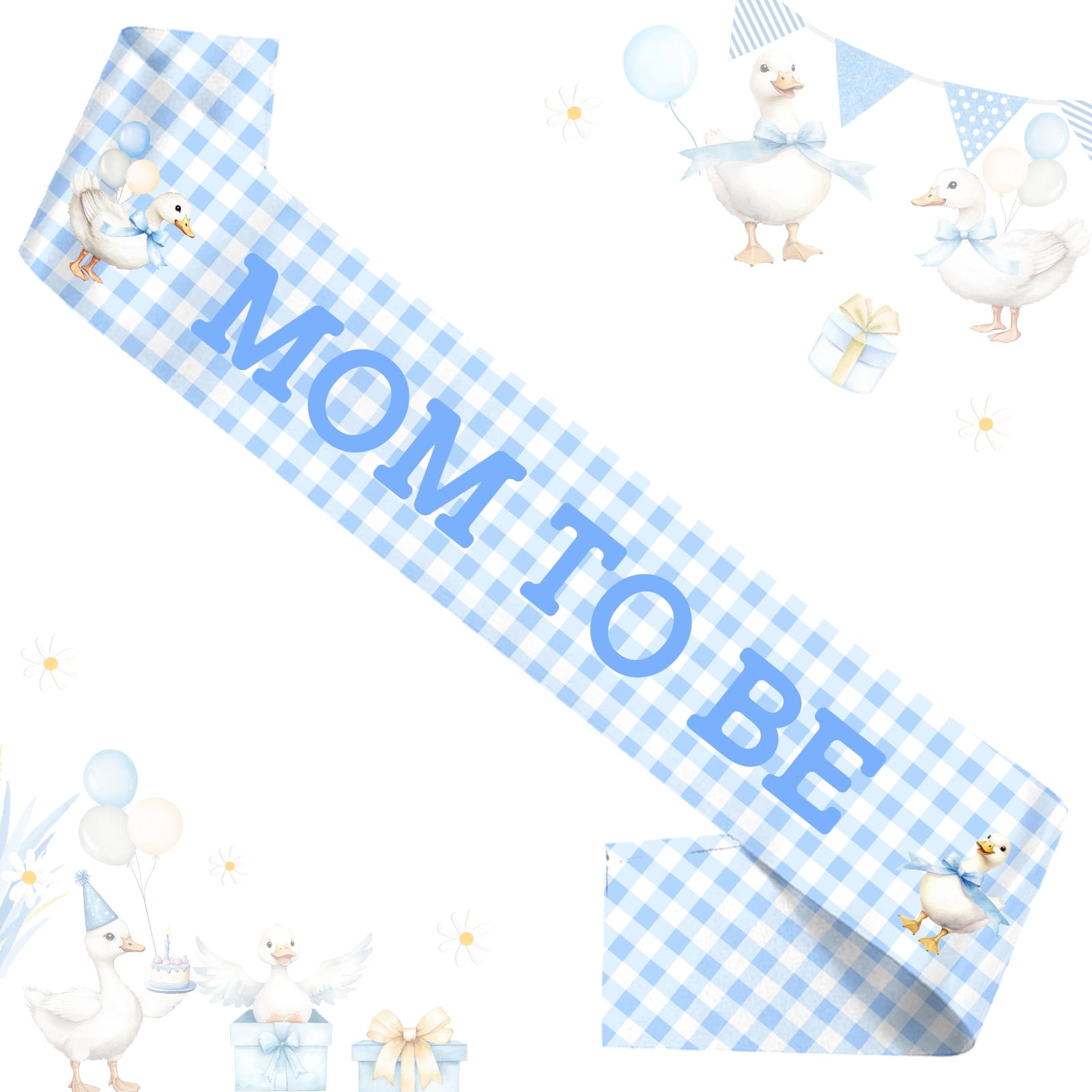 Silly Goose Baby Shower Goose Theme Blue Mom to Be Sash Silly Geese Gingham Baby Shower Sash Farm Animal Newborn Supplies for Funny Geese Duck Gender Reveals Newborn Party