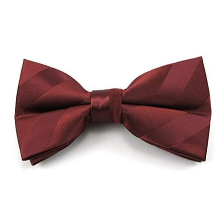 Burgundy Solid Color Tonal Stripe Clip on Bow Ties