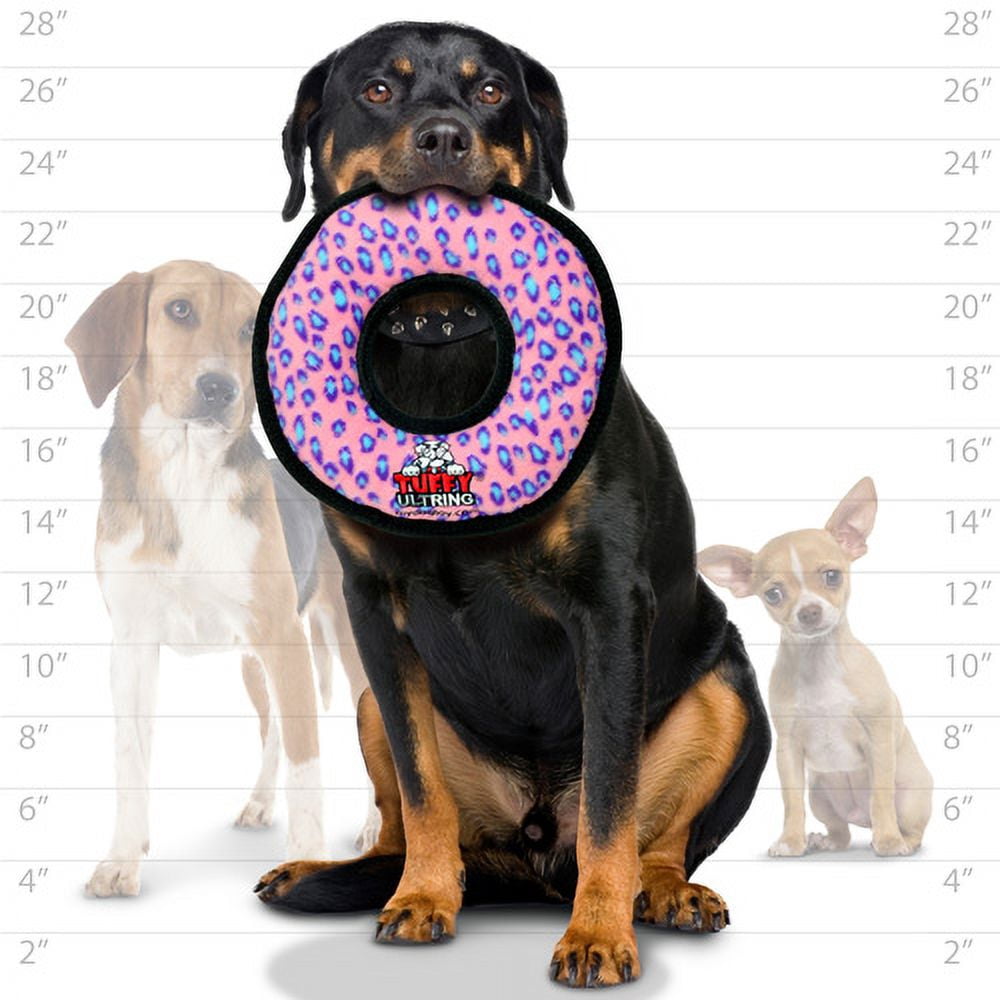 TUFFY® Ultimate Ring Pink Leopard, 2-Pack, Durable Plush Squeaky Dog Toys