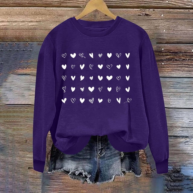Amzcrzy Chandails pour Femmes Chandails à Manches Longues pour Femmes Chandail à Col Rond Imprimé pour Femmes Haut à Manches Longues Chandail à Capuchon Chandails de la Saint-Valentin pour Femmes Chandails pour Femmes m