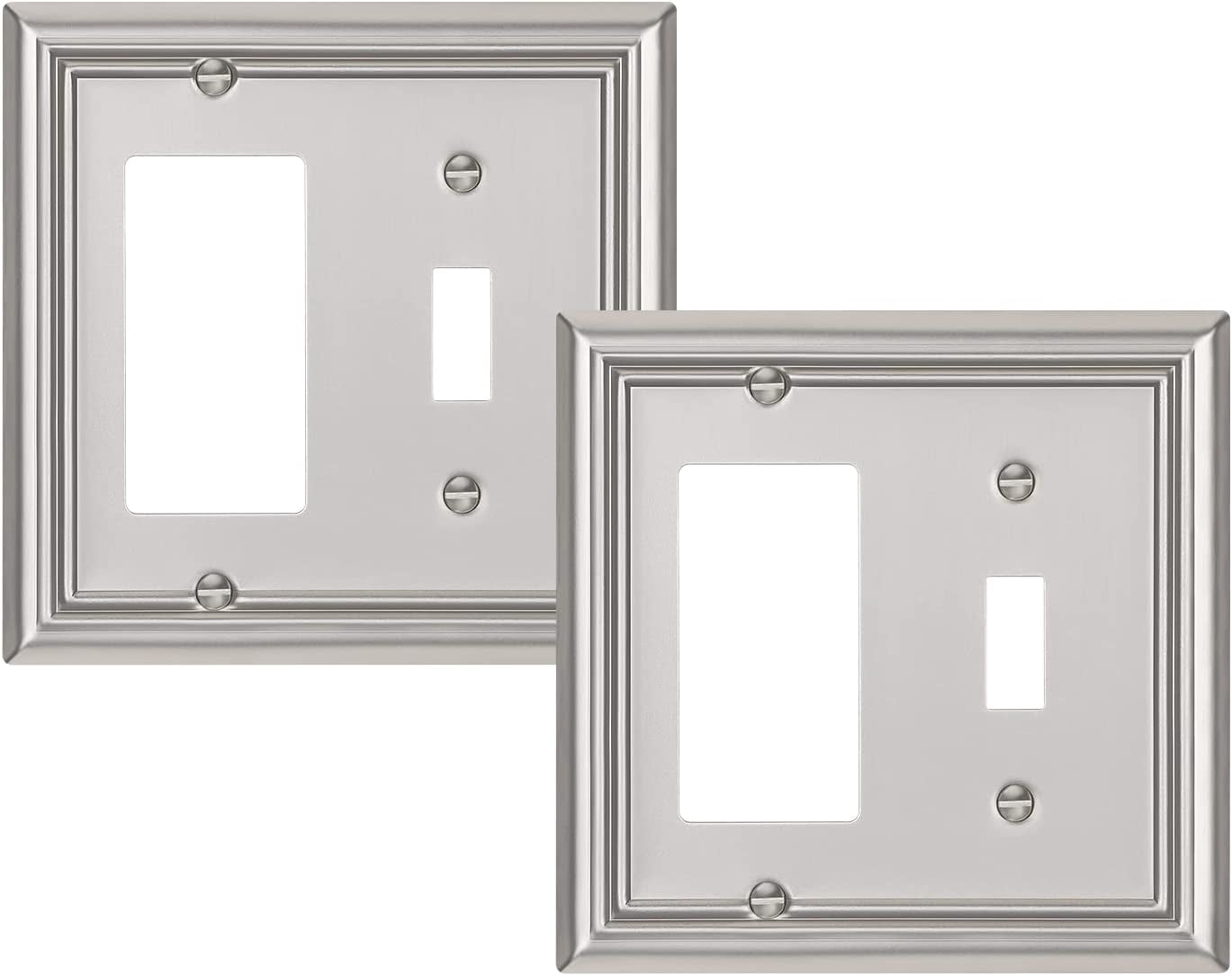 FrostHike Combo Toggle/Decorator Wall plates. Brushed Nickel Double Outlet Covers. 2-Pack