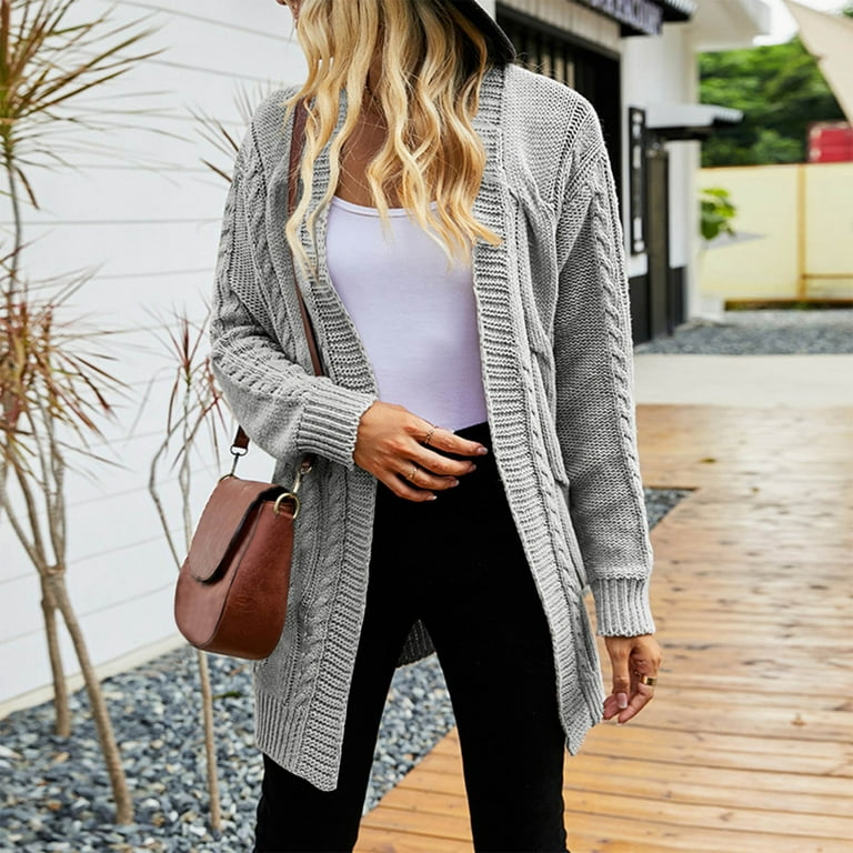 Aayomet Cardigan Sweaters For Women Dressy Women's Casual Long Sleeve Cable  Knit Open Front Loose Sweater Cardigan Coat Outerwear,Gray S-XXL 