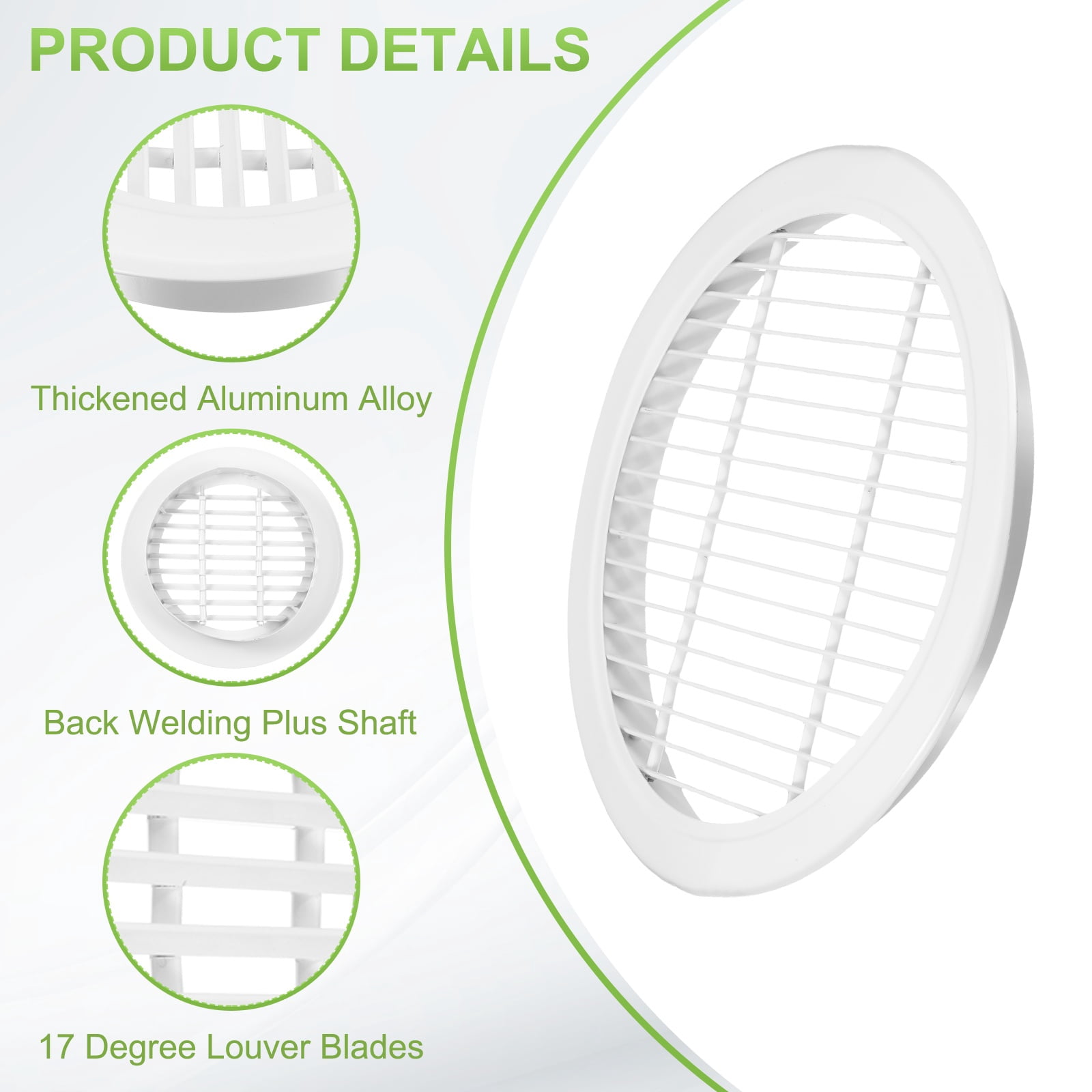 Uxcell 13.7" Round Air Vent, 17 Degrees Louver Grille Cover Aluminum Alloy Soffit Vent HVAC Ventilation for Ceiling Wall Roofing Bathroom Kitchen Garage Duct Shed Garage, White