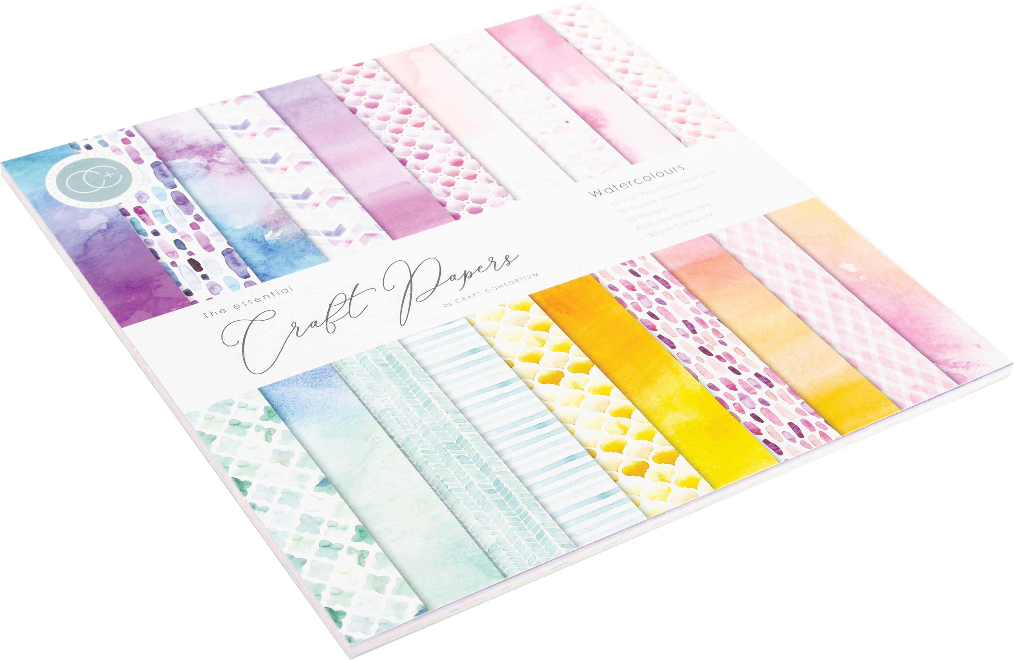 Craft Consortium Double-Sided 12x12 Paper Pad - Grunge Light Tones With 20 Designs, 30 Sheets
