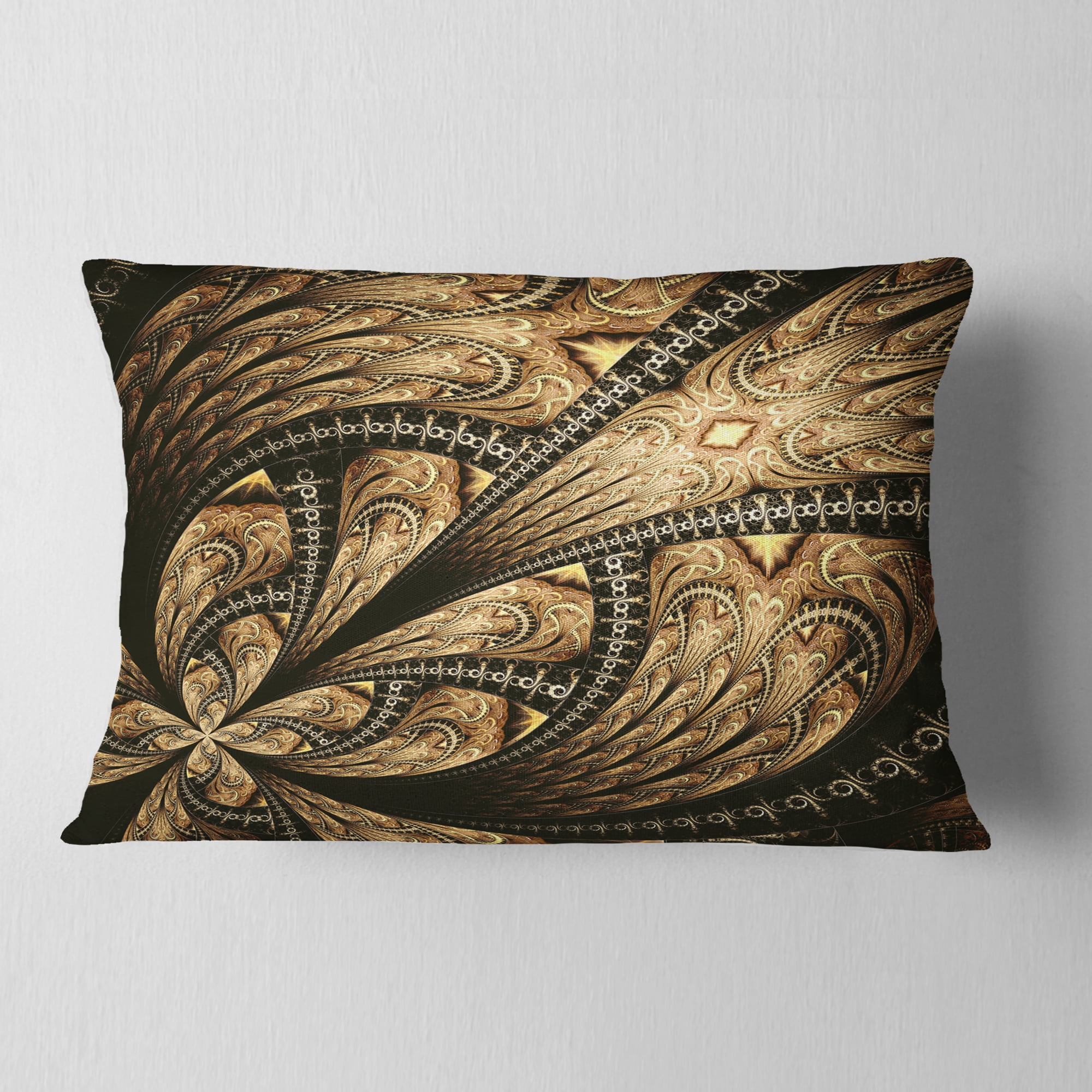 Designart 12" x 20" Contemporary and Modern Black Fractal and Flower Polyester Throw Pillow