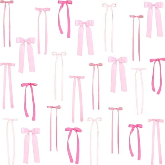 Scheam 12 Pcs Ribbon Bow Wall Decor Pink Bow Photo Backdrop Coquette Satin Knot Decorations for Women Girls Bachelorette Birthday Wedding Party Decor
