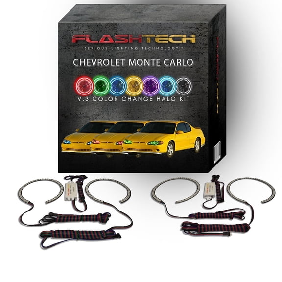 Flashtech RGB Multi Color Changing LED Halo kit for 00-05 Chevrolet Monte Carlo Headlights
