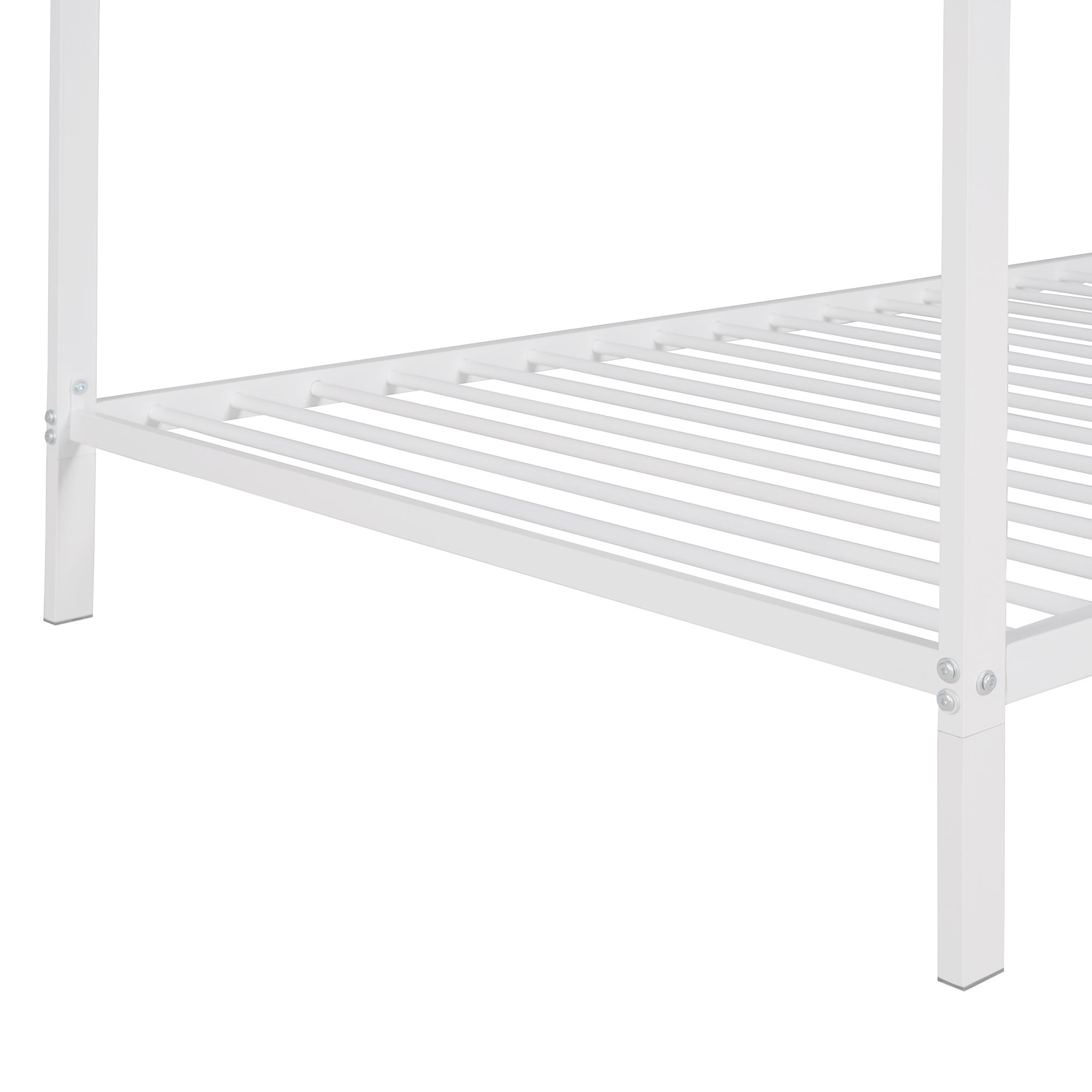 Gewnee Twin Size Kids House Bed,Metal Platform Bed Frame with Roof,White