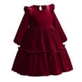 thumbnail image 3 of IBTOM CASTLE Toddler Girls Christmas Velvet Dress Pageant Party Gown Kids Fall Winter Ruffle Long Sleeve Wedding Birthday Evening Dress 3-4 Years Wine Red, 3 of 6