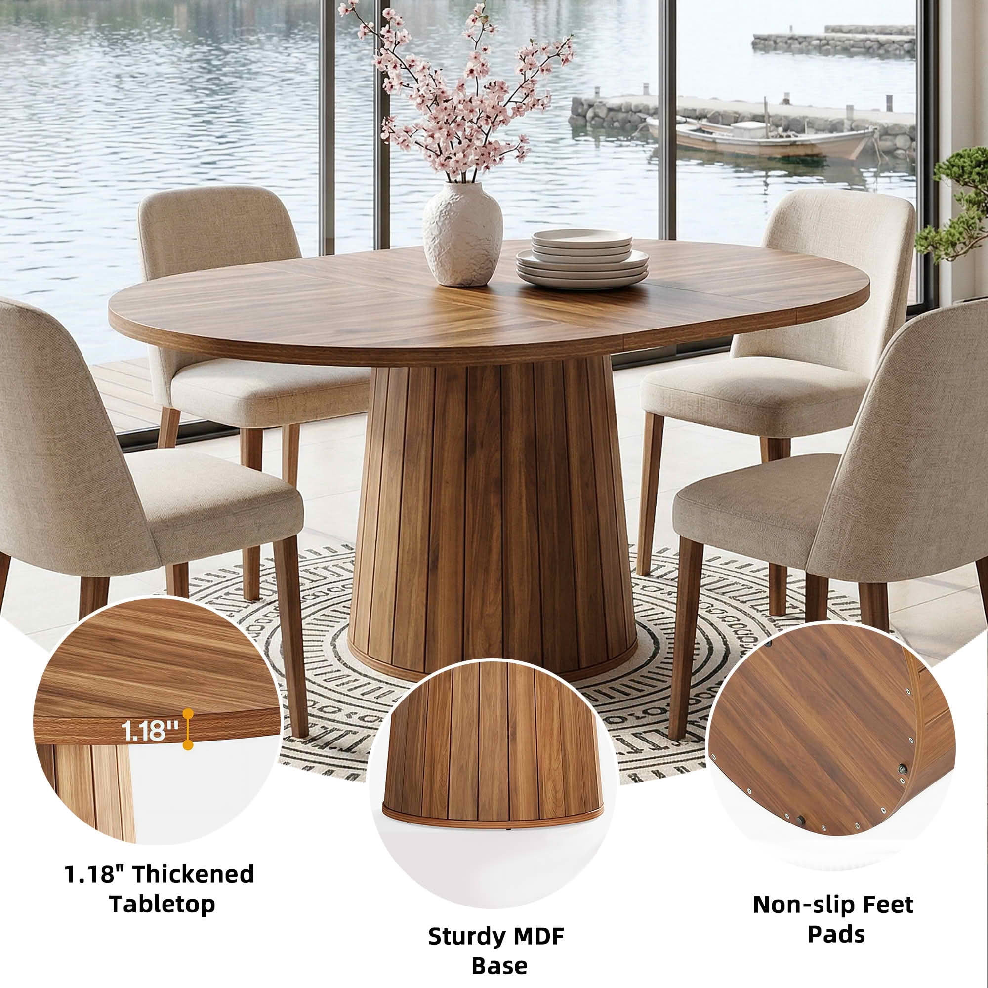 Dovelina 55" Oval Dining Table for 6, Modern Wood Multi-Purpose Dinner Table for Home Office, Small Apartment, Kitchen