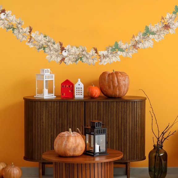 Artificial Leaf Wreath Fall Thanksgiving Decorations Maple Ivy for Fireplace Mantel Hanging Home Halloween Party Indoor Outdoor 68.89In