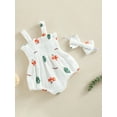 thumbnail image 3 of Musuos Newborn Girl Summer Outfit, Cherry Print Shirred Sleeveless Romper + Bow Headband 2 Piece Set, 3 of 8