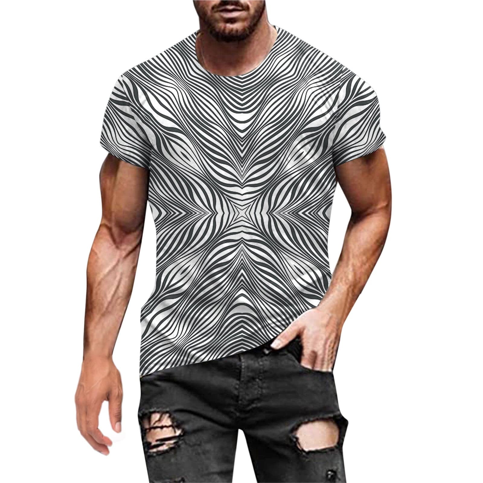 Mens Fashion Summer Neckline T-shirt 3D Printing Pattern Short