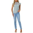 thumbnail image 2 of INSPIRE CHIC Women's Elegant Cap Sleeve Tie Neck Ruffle Collar Tops, 2 of 5