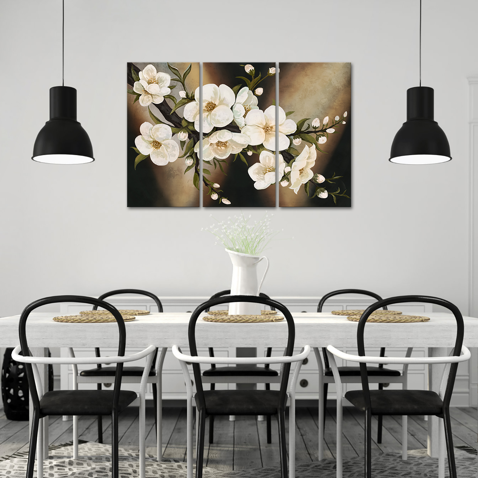 Visual Art Decor Cherry Blossom 3 Pieces 12x24 inch Botanical Framed Wall Art Clearance Painting Brown White Tree Flower Bedroom Print Poster Modern Home Decoration Picture Artwork