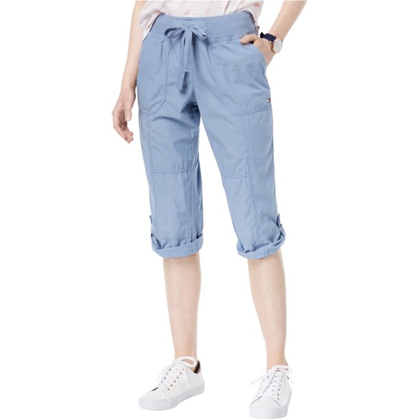 Tommy Hilfiger Mujer Drawsting Casual Cropped Pantalones, Azul, Small Tommy Hilfiger recortado