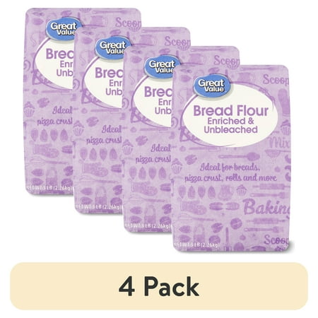(4 pack) Great Value Enriched and Unbleached Bread Flour 5LB Bag
