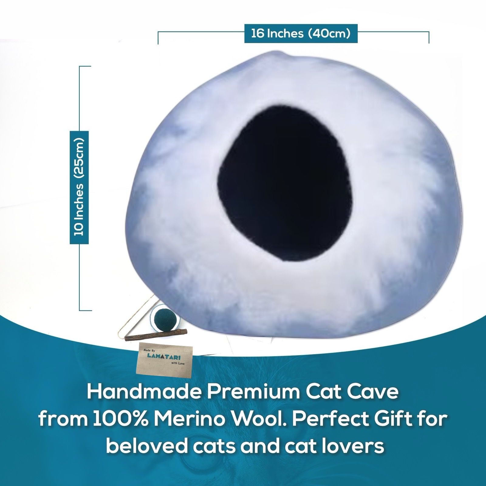 Handmade Merino Wool Cat Cave Bed – Cozy Felt Cat House for Indoor Cats & Kittens, Warm, Soft & Durable Cat Bed, 100% Natural Wool, Eco-Friendly,16x10 Inches, 7-Inch Entrance, Made in Nepal