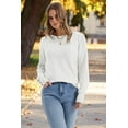 thumbnail image 4 of Ronuti 2025 Autumn Women's Round Neck Long Sleeve Button Sleeve Casual Loose Knitted Solid Color Soft Round Neck Sweater Top, 4 of 5
