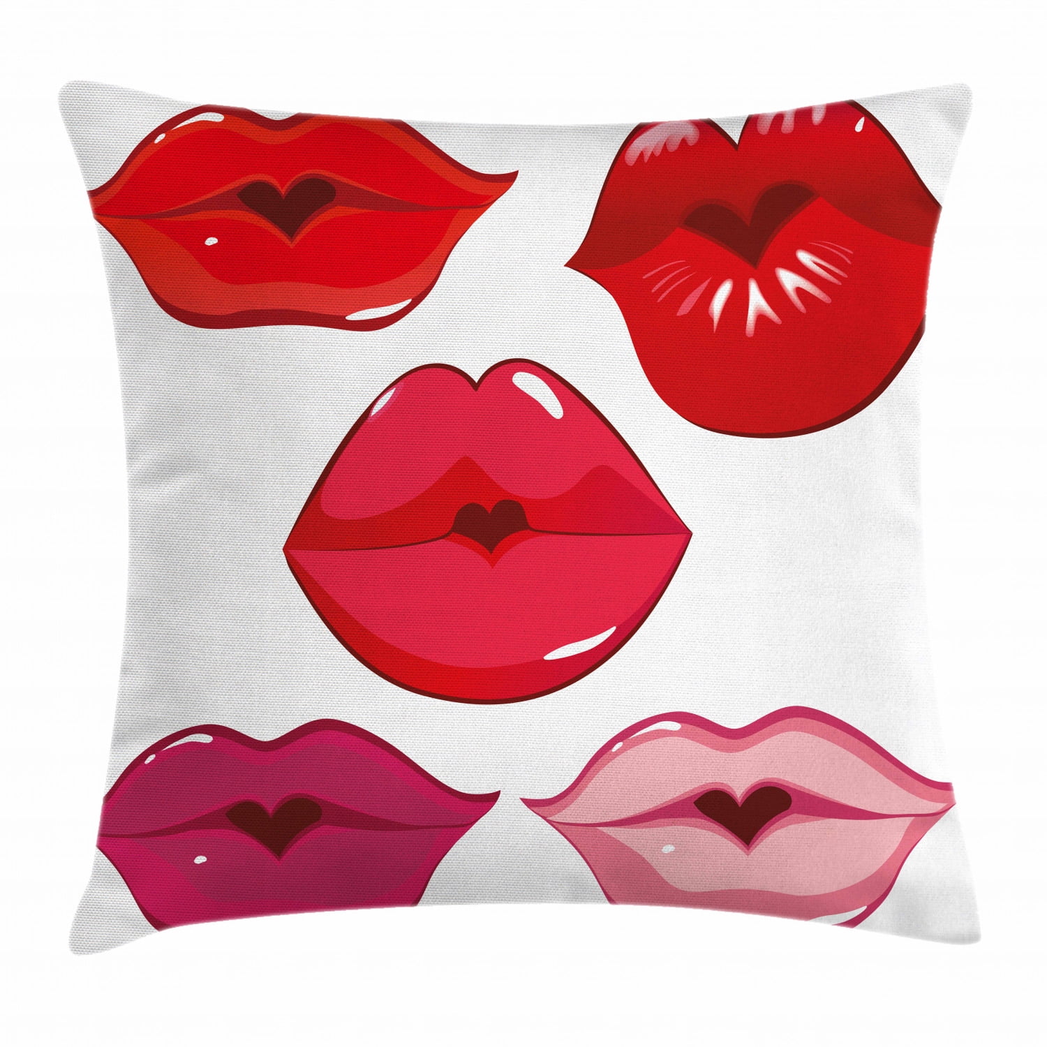 Kiss Throw Pillow Cushion Cover, Woman Sexy Lip Heart Shape Kiss Female