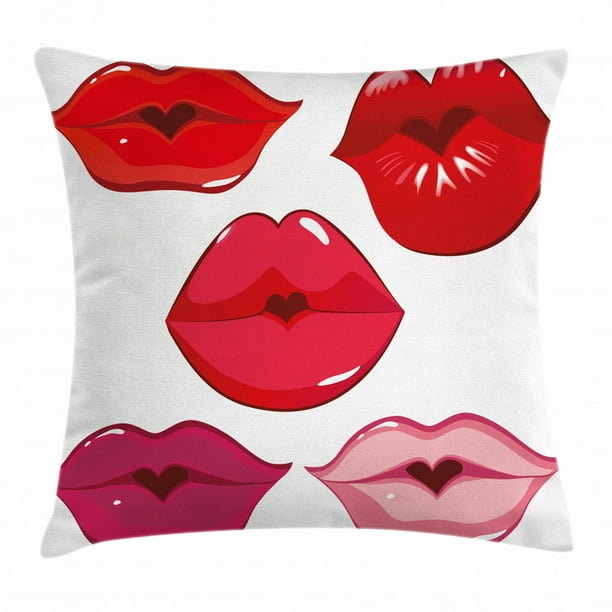 Kiss Throw Pillow Cushion Cover, Woman Sexy Lip Heart Shape Kiss Female