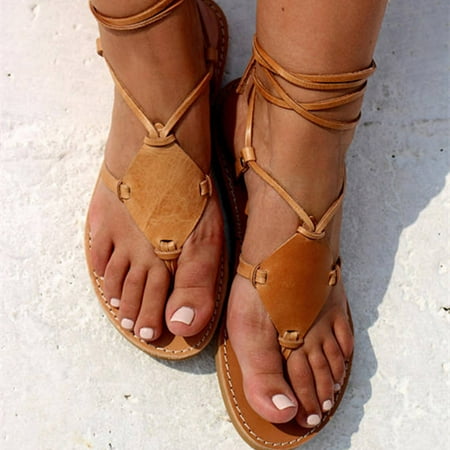 

BRISEZZS Women s Flat Sandals- Plus Thin Straps Casual Clip-Toe Open Toe Summer Sandals #881 Brown