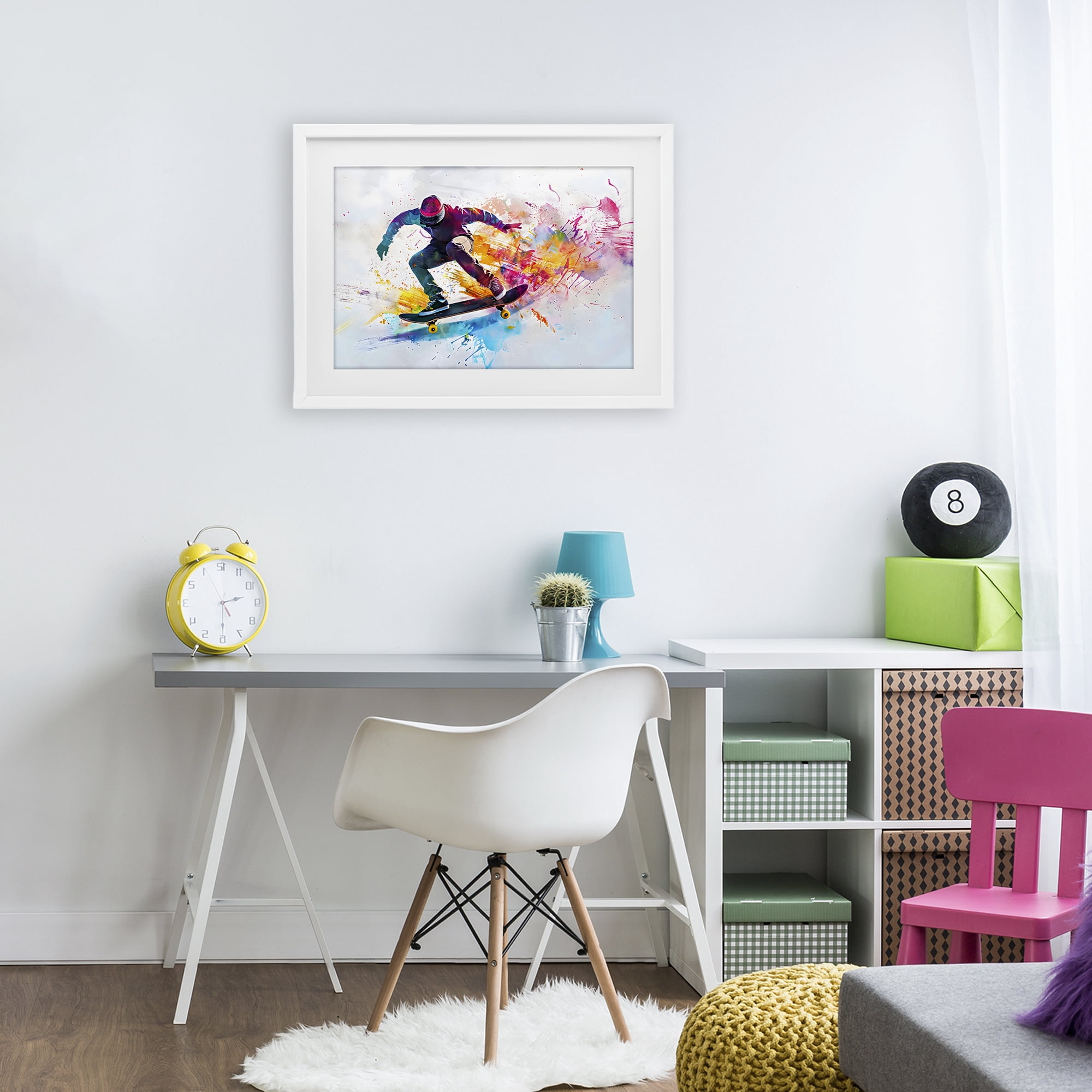 Stupell Industries Skateboarder in Motion White Framed Print Under Glass, design by Creative Studio