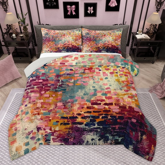 Homewish Teens Graffiti Art Bedding Comforter Set, Modern Fashion Artwork Twin Comforter Sets, Vintage Oil Printing Reversible Bedding Set, Luxury Bedroom Decor, 2pcs