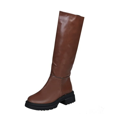 

jsaierl Women s Knee-High Go-Go Boots Chunky Block Heel Zipper Boot Thick Soled Rain Shoes