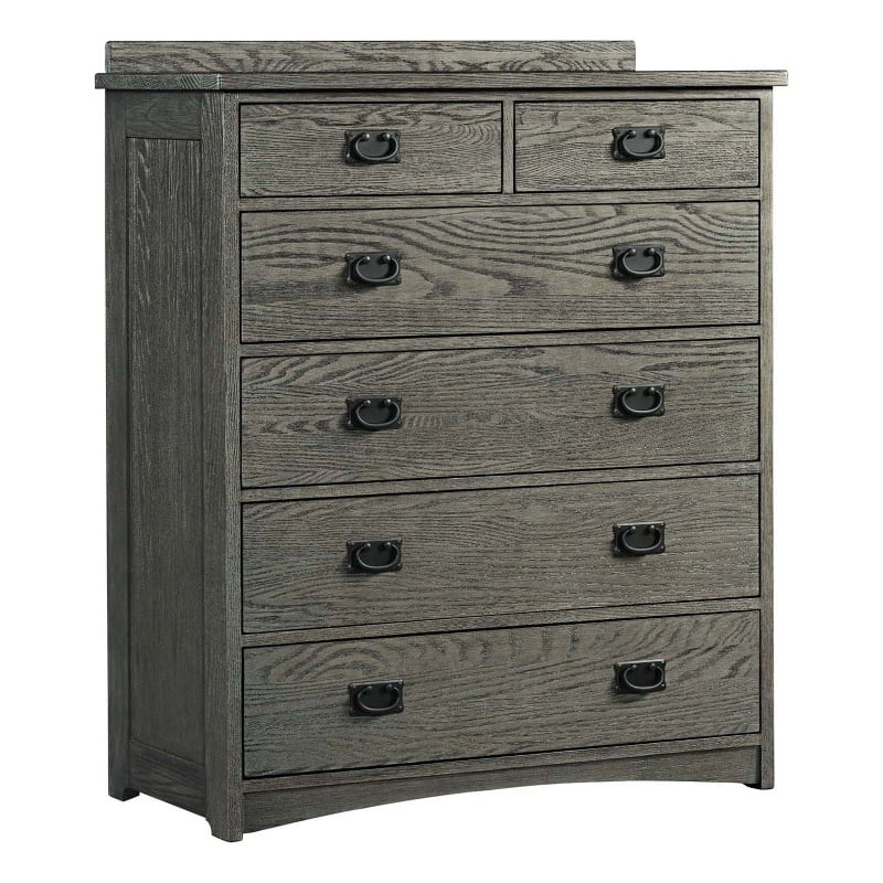 Intercon Furniture Oak Park Bedroom 6Drawer Wood Chest in Pewter