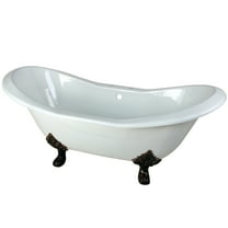 Aqua Eden VCT7D7231NC5 72-Inch Cast Iron Oval Double Slipper Clawfoot Tub (7-Inch Faucet Drillings) in White/Oil Rubbed Bronze